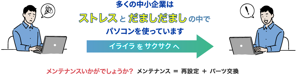 多くの中小企業はストレスとだましだましの中パソコンを使っています